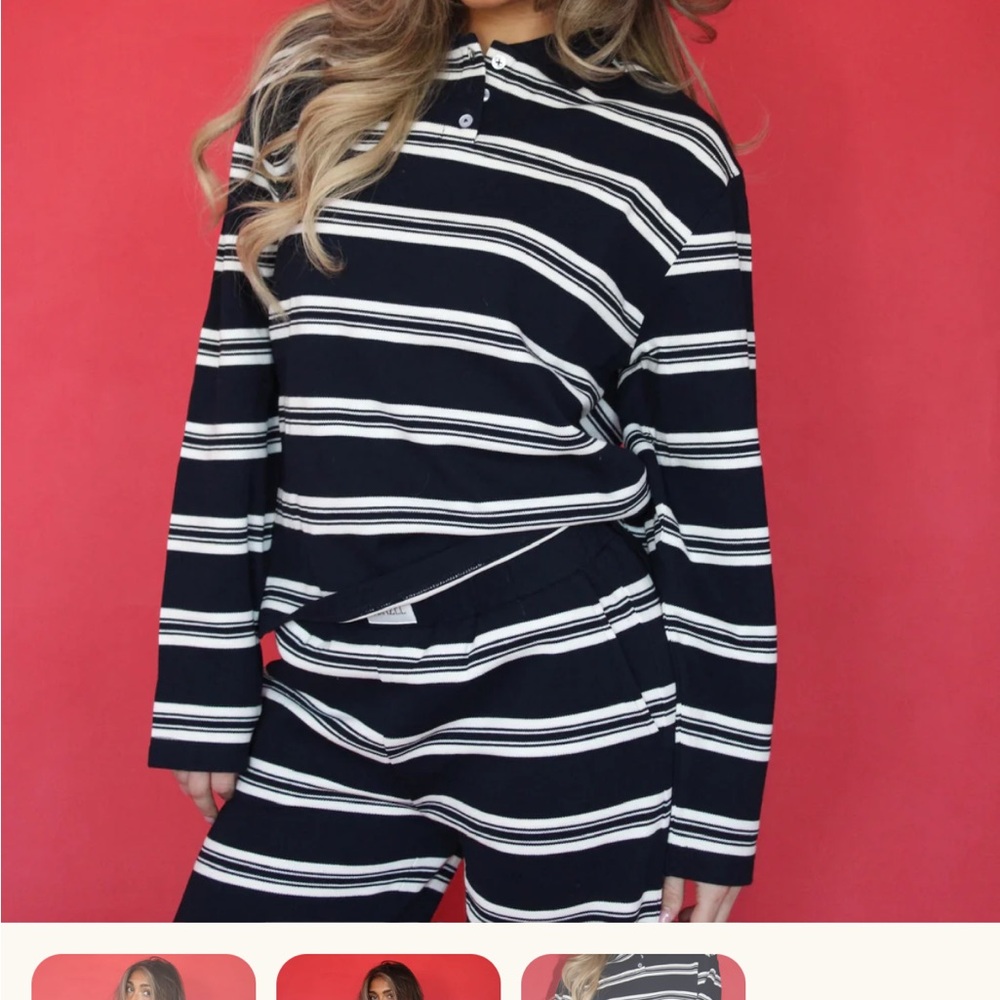 Navy and White Striped Women's Jogger Set